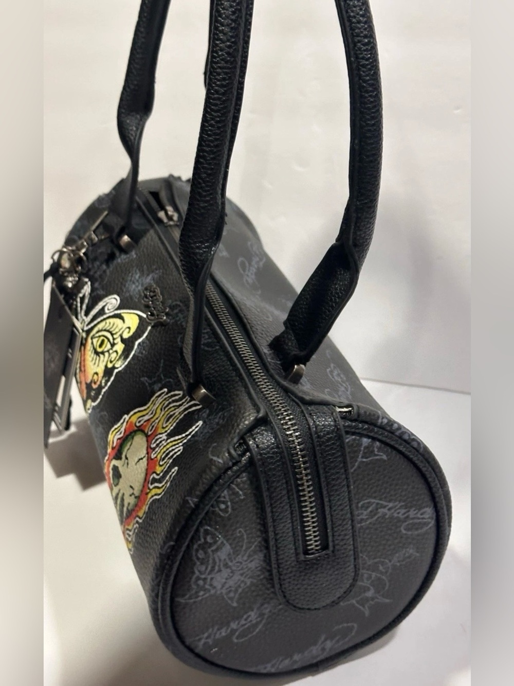 Ed Hardy Black Skull & Butterfly Barrel Handbag - Picture 6 of 8